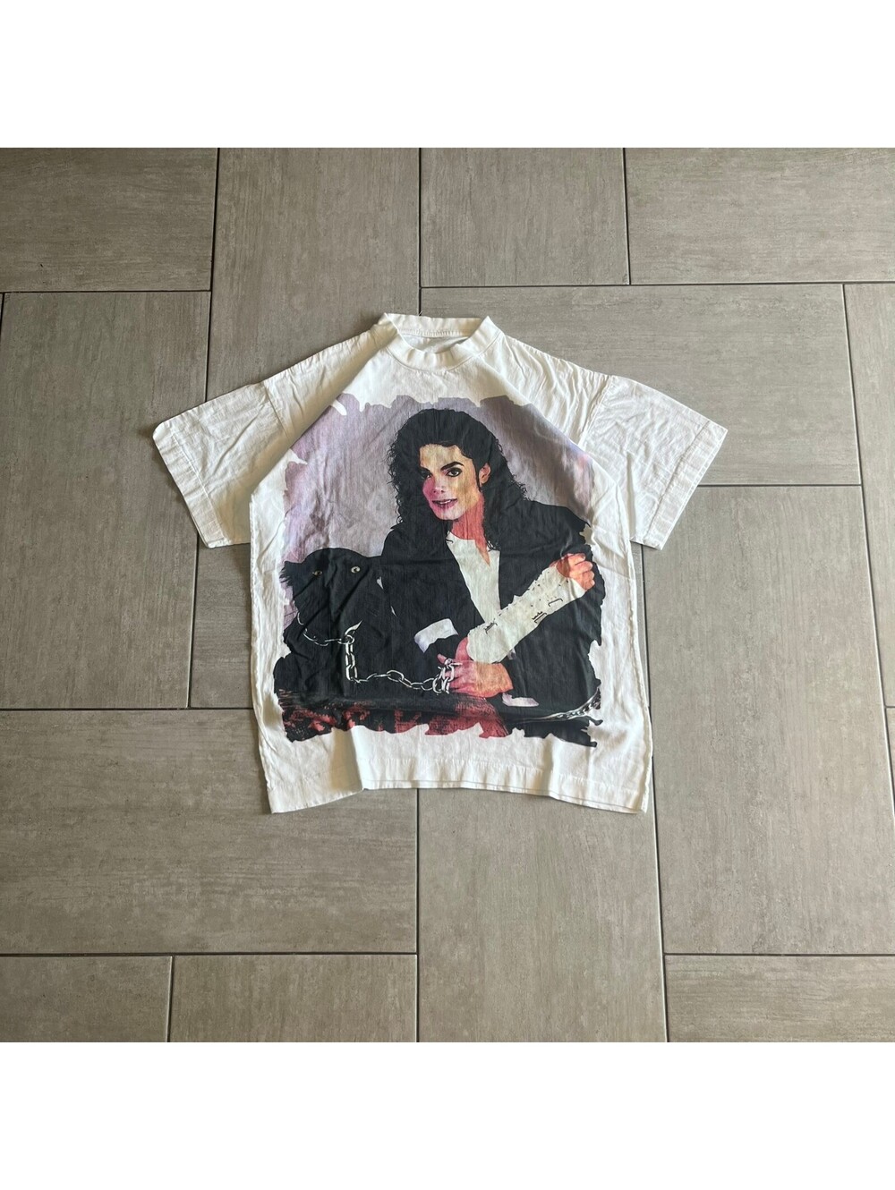 Vintage Graphic Michael Jackson Short Sleeve T-Shirt White Large